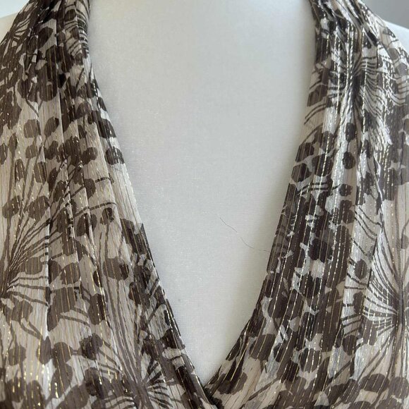 BCBGMAXAZRIA Silk Metallic Crinkle Chiffon Halter Midi Dress Ruched Waist – US 6 - Picture 5 of 12